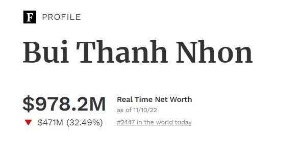 Ông Bùi Thành Nhơn không còn là tỷ phú USD