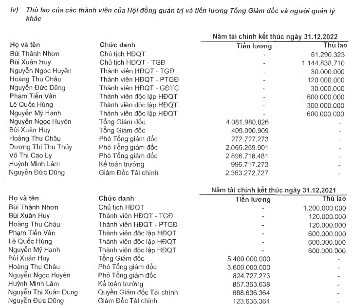 Mức thù lao của lãnh đạo Novaland