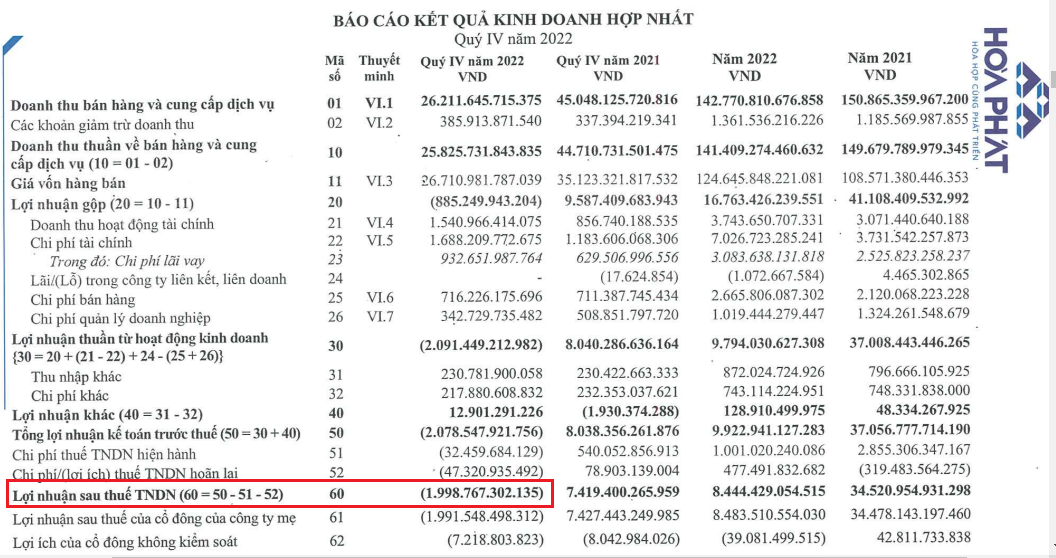 HPG báo lỗ kỷ lục gần 2.000 tỷ đồng trong quý IV/2022.