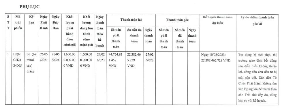Hưng Thịnh Quy Nhơn giải trình lý do chậm thanh toán trái phiếu