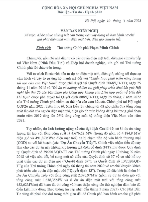 Nhà đầu tư điện gió, điện mặt trời lo phá sản