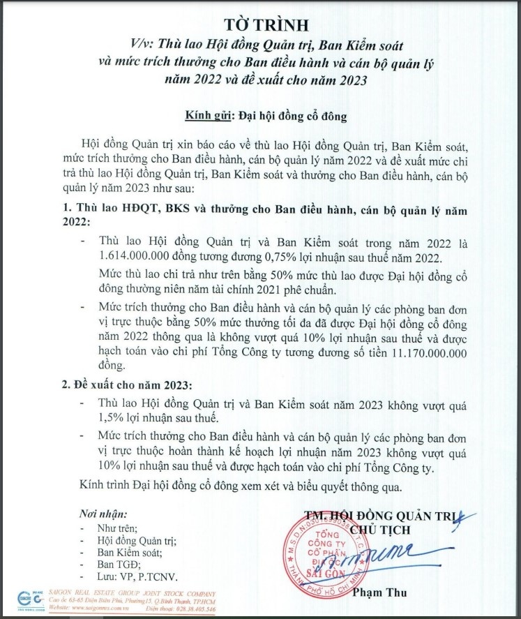 Nguồn: Tài liệu ĐHĐCĐ của SGR.