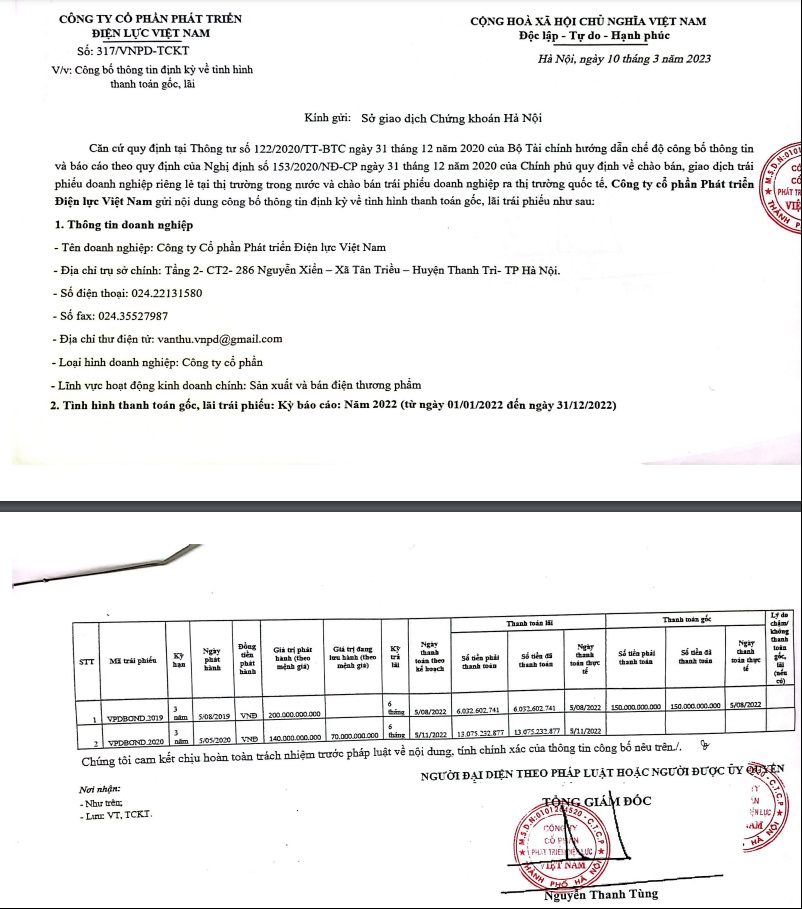 CTCP Phát triển Điện lực Việt Nam (VPD) đã mua lại trước hạn 270 tỷ đồng trái phiếu