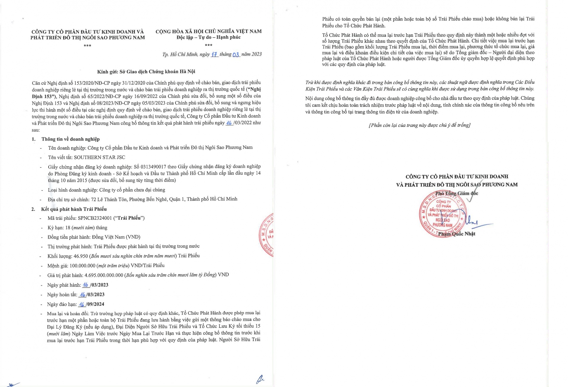 Thông tin về lô trái phiếu gần 4.700 tỷ đồng vừa được Ngôi Sao Phương Nam phát hành.