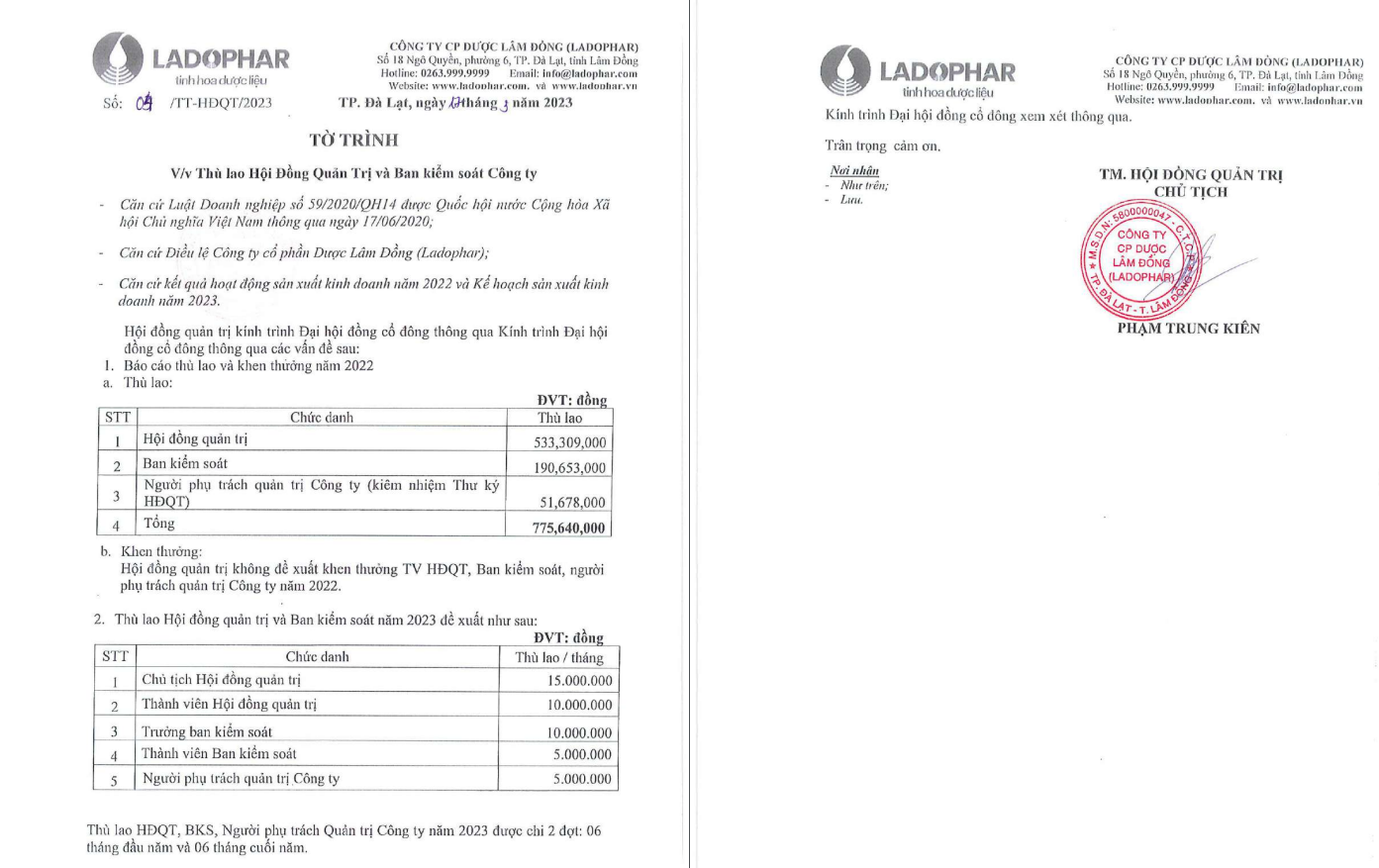Dược Lâm Đồng (LDP): Thành viên quản lý chủ chốt thu nhập chỉ vài triệu đồng