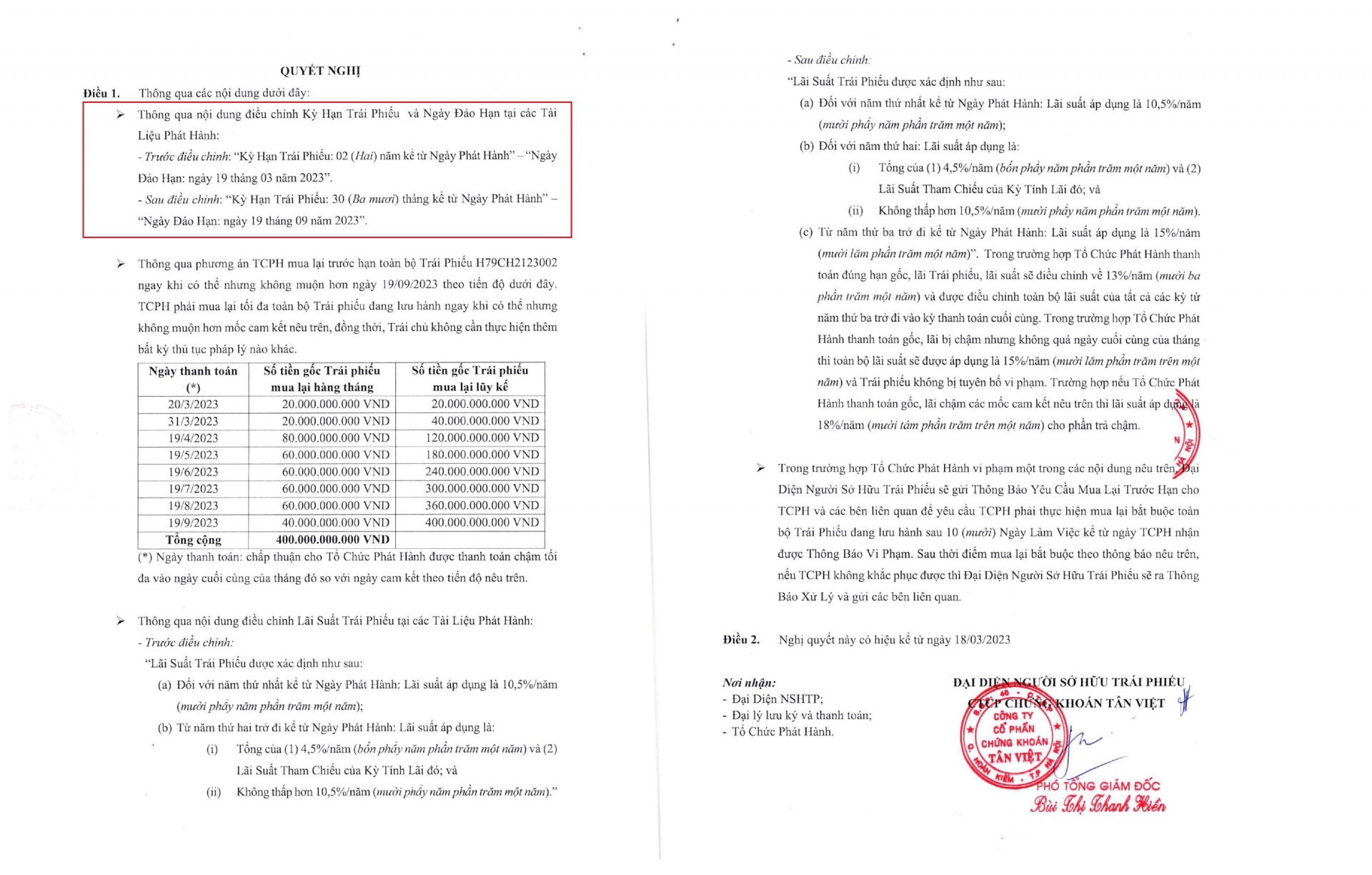 Thông tin về việc gia hạn lô trái phiếu của Hưng Thịnh Land.