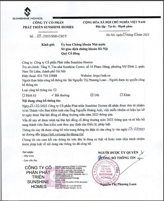Sunshine Homes chuẩn bị nhân sự trước Đại hội cổ đông tháng 4/2023