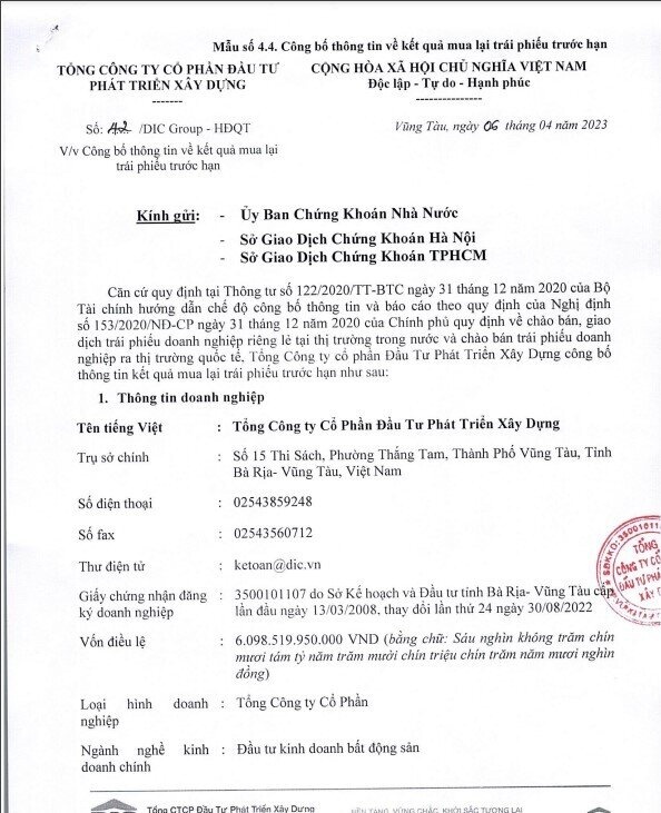 DIC Corp mua thành công 1.000 tỷ trái phiếu trước hạn từ Ngân hàng HDBank