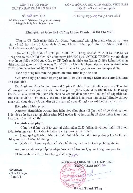 Thông tin giải trình của AGM