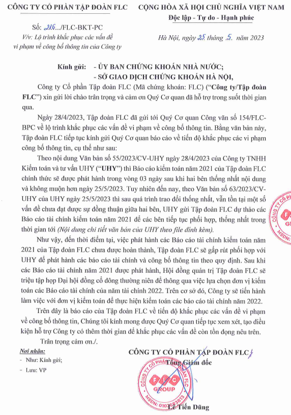 Thông tin công bố từ Tập đoàn FLC