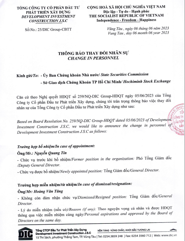 Ông Nguyễn Quang Tín ngồi ghế Tổng giám đốc DIC Corp