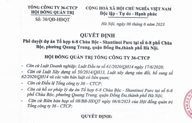Liên danh Tổng Công ty 36 làm dự án hơn 1.800 tỷ đồng tại Hà Nội