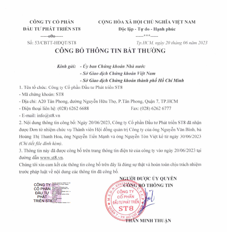 Thành viên HĐQT ST8 đồng loạt nộp đơn xin từ nhiệm