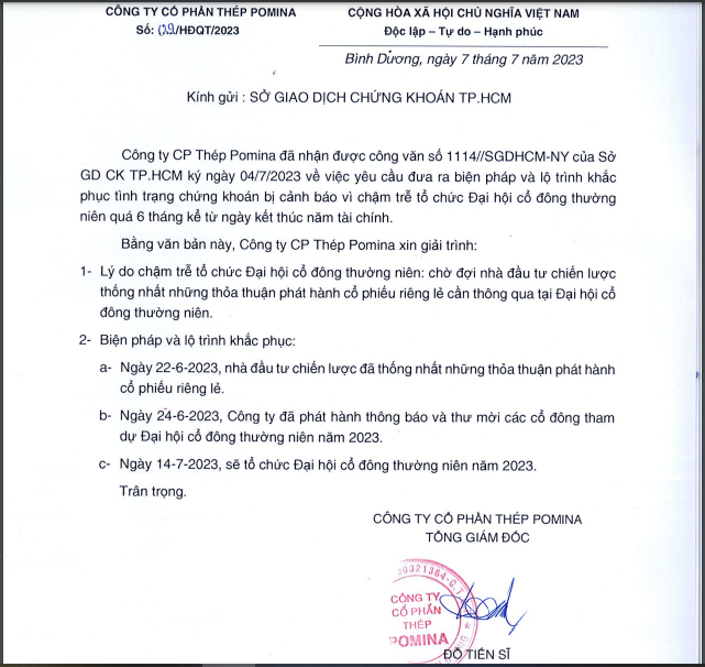 Công văn giải trình của POM.