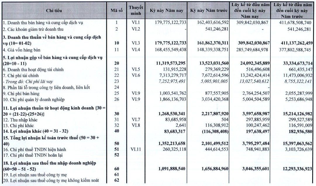 Báo cáo tài chính quý II/2023 của Thép Mê Lin