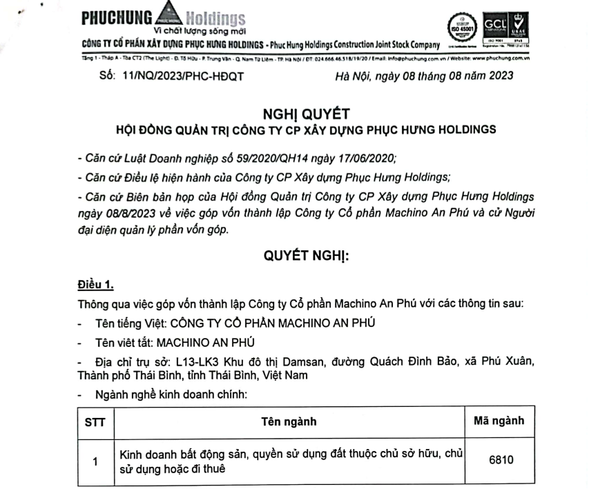 Phục Hưng Holdings góp 30% vốn thành lập công ty bất động sản