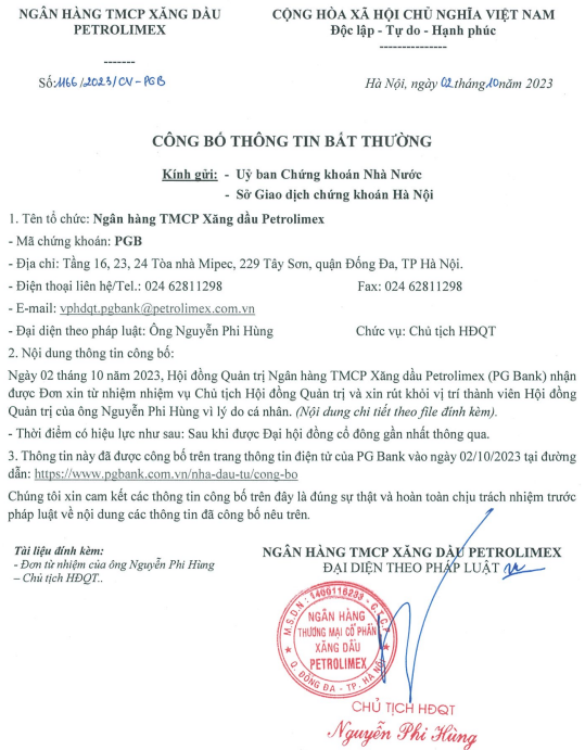 Chủ tịch HĐQT PG Bank xin từ nhiệm