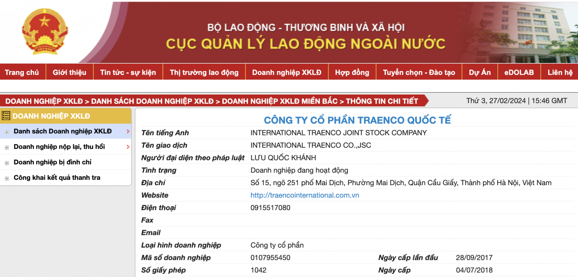 Chân dung doanh nghiệp xuất khẩu lao động: Công ty Cổ phần Traenco Quốc tế