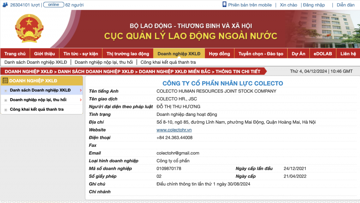 Chân dung doanh nghiệp xuất khẩu lao động: Công ty Nhân lực Colecto có tiềm lực ra sao?