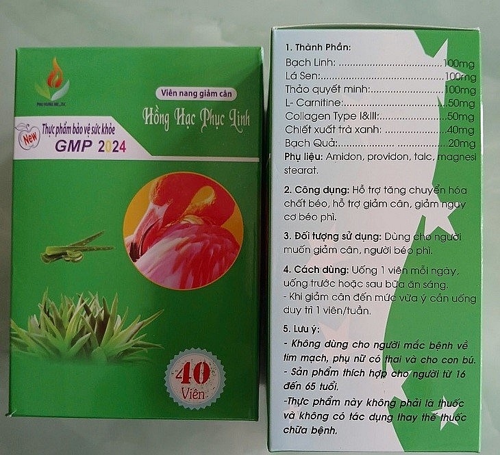 viên nang giảm cân Hồng hạc Phục linh chứa chất cấm Sibutramine, Desmethylsibutramine, Didesmethylsibutramne. Ảnh: Cục An toàn Thực phẩm cung cấp