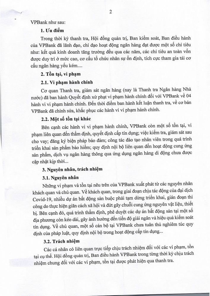 Thanh tra NHNN thông báo Kết luận thanh tra tại VPBank. Nguồn: Cổng thông tin điện tử NHNN Việt Nam.