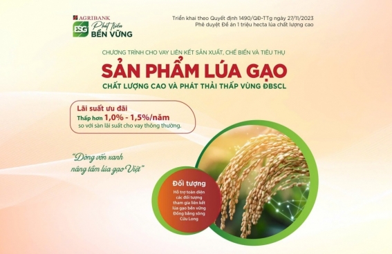 Agribank ưu đãi tín dụng phục vụ Đề án 1 triệu hecta lúa phát thải thấp vùng ĐBSCL
