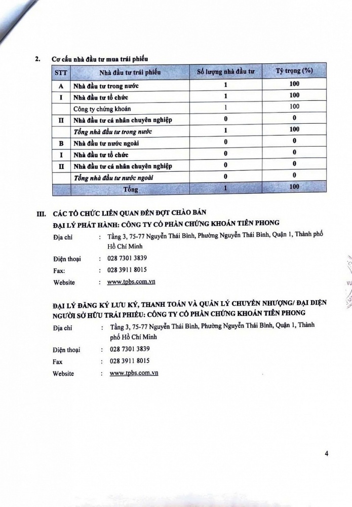Công văn điều chỉnh Kỳ Hạn Trái Phiếu và Ngày Đáo Hạn tại các Văn Kiên Trái Phiếu HISCH2124001.