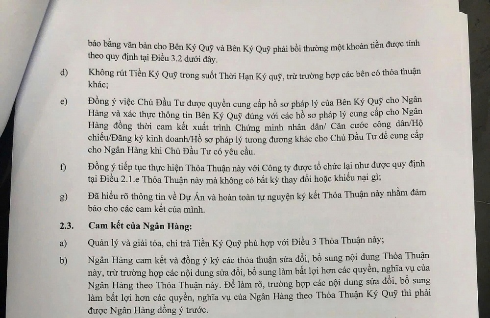 Theo bản Thỏa thuận ký quỹ, thì khách hàng không được rút tiền kí quỹ (trừ trường hợp thỏa thuận được với chủ đầu tư) nếu không thỏa thuận được, toàn bộ số tiền ký quỹ sẽ không được hoàn lại. Ảnh: Hà Lê
