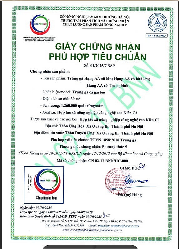 Giấy chứng nhận phù hợp tiêu chuẩn. Ảnh: ĐVCC