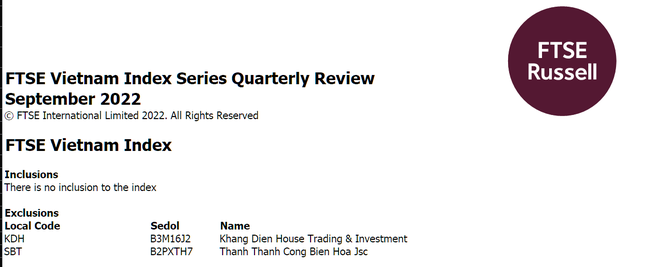 FTSE Vietnam Index loại KDH v&agrave; SBT trong kỳ cơ cấu qu&yacute; 3 ảnh 1
