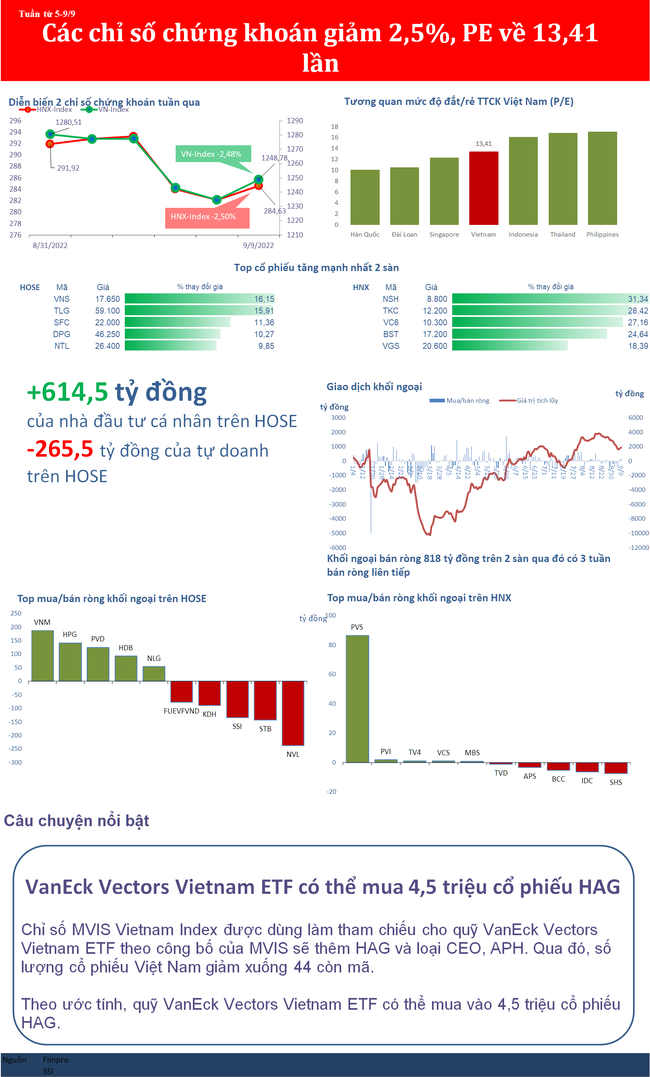 C&aacute;c chỉ số chứng kho&aacute;n giảm 2,5%, PE Việt Nam về 13,41 lần ảnh 1